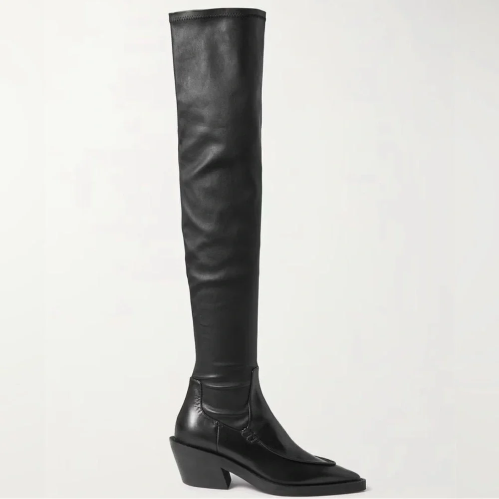 KHAITE Leather Black Over-the-Knee‎ Boots sz 36.5